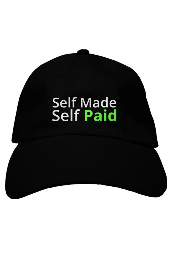 "Self Made Self Paid" Soft Baseball Caps with White & Green Lettering