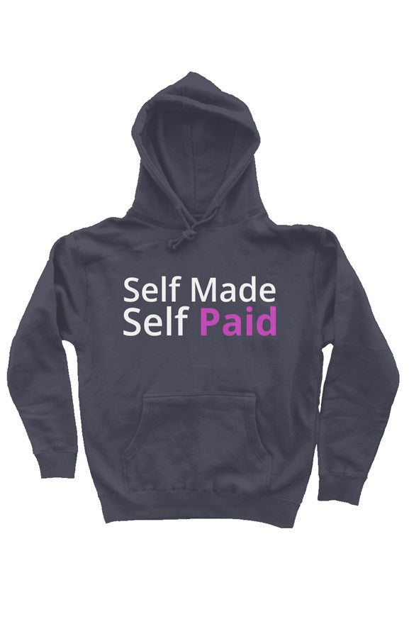 "Self Made Self Paid" Heavyweight Pullover Hoodie with White & Pink Lettering