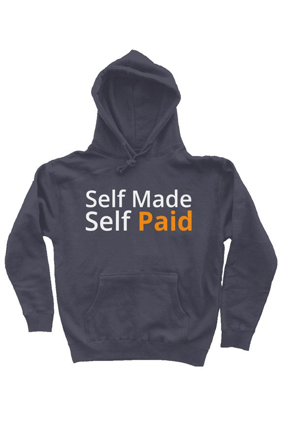 "Self Made Self Paid" Heavyweight Pullover Hoodie with White & Orange Lettering
