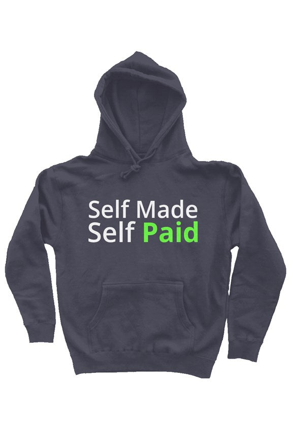 "Self Made Self Paid" Heavyweight Pullover Hoodie with White & Green Lettering