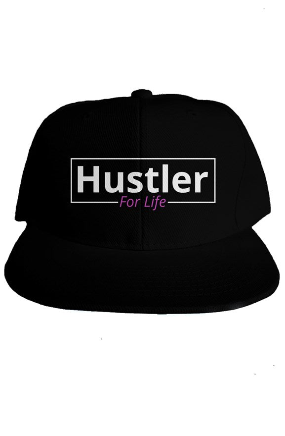 "Hustler For Life" Classic Snapback with White & Pink Lettering