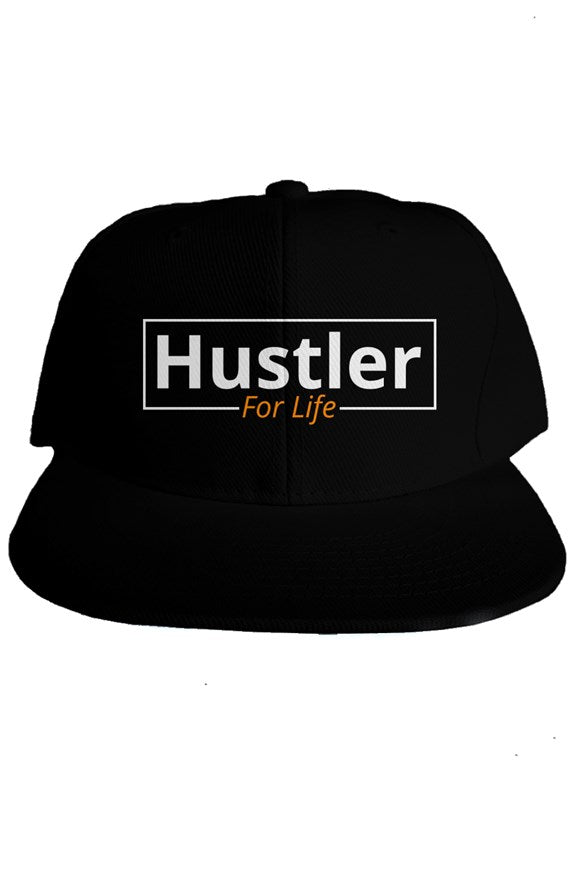 "Hustler For Life" Classic Snapback with White & Orange Lettering