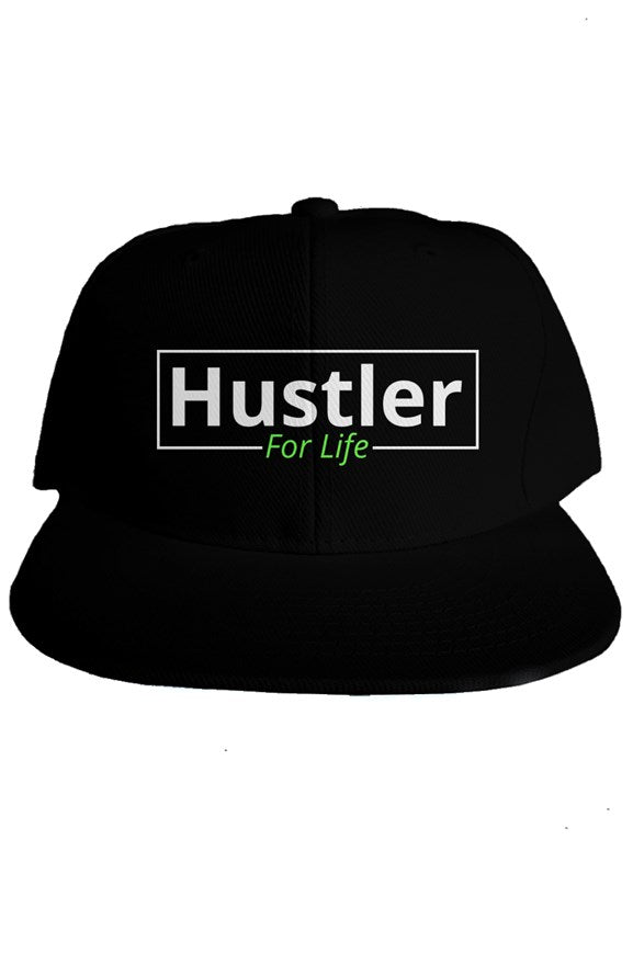 "Hustler For Life" Classic Snapback with White & Green Lettering