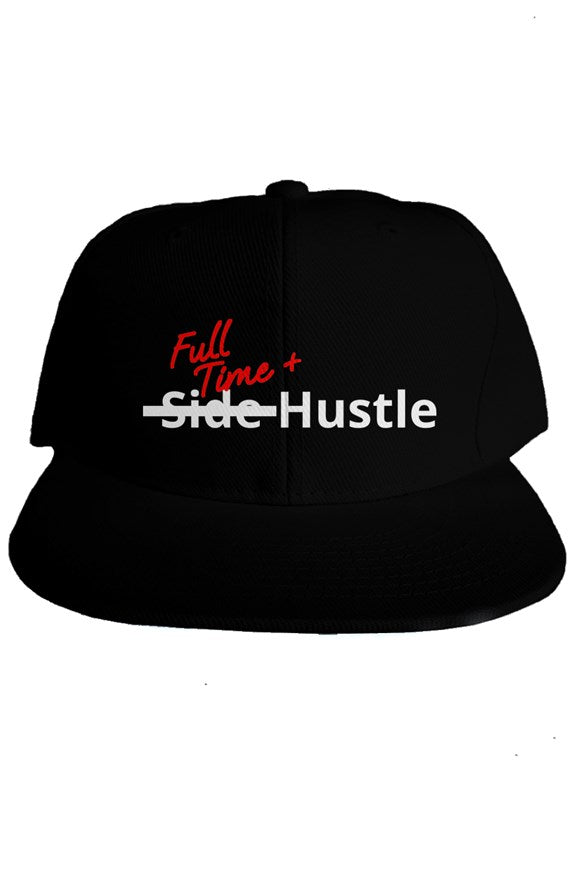 "Full Time+ Hustle" Classic Snapback with White & Red Lettering