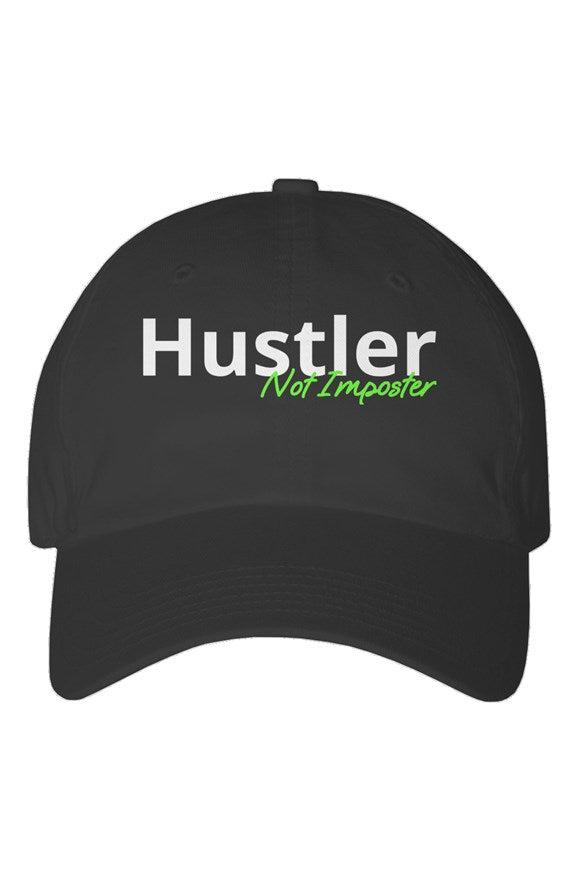 "Hustler Not Imposter" Youth Dad Hat with White & Green Lettering