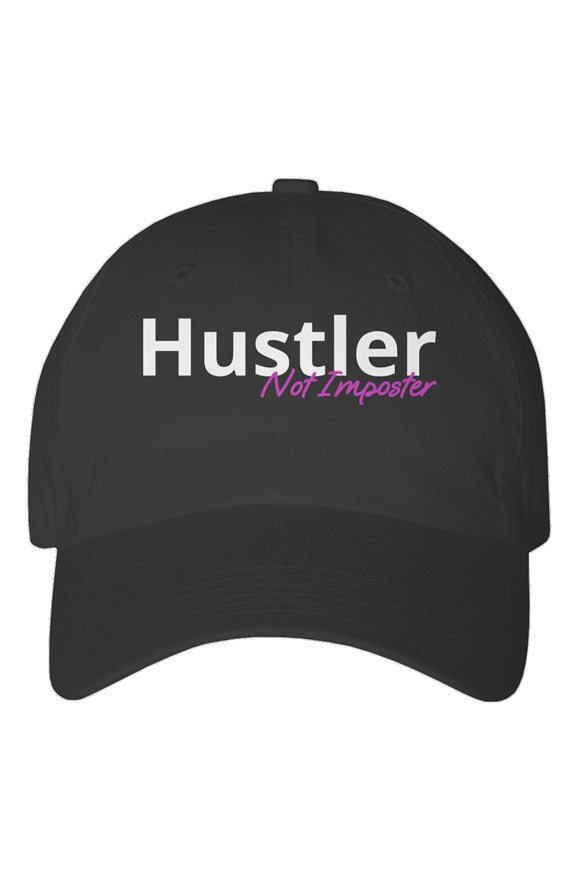 "Hustler Not Imposter" Youth Dad Hat with White & Pink Lettering