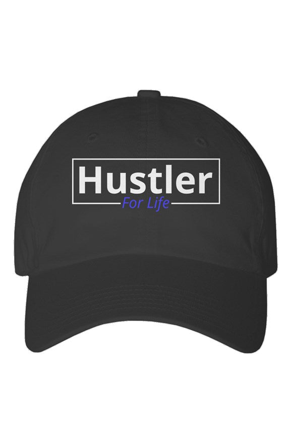 "Hustle For Life" Youth Dad Hat with White & Blue Lettering