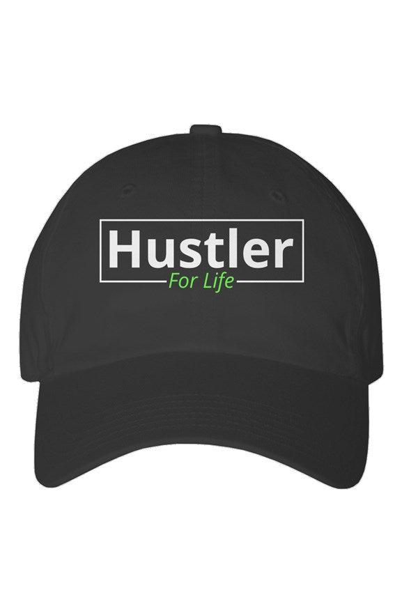 "Hustle For Life" Youth Dad Hat with White & Green Lettering