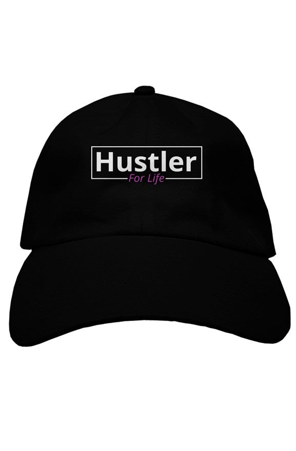 "Hustle For Life" Soft Baseball Cap with White & Pink Lettering