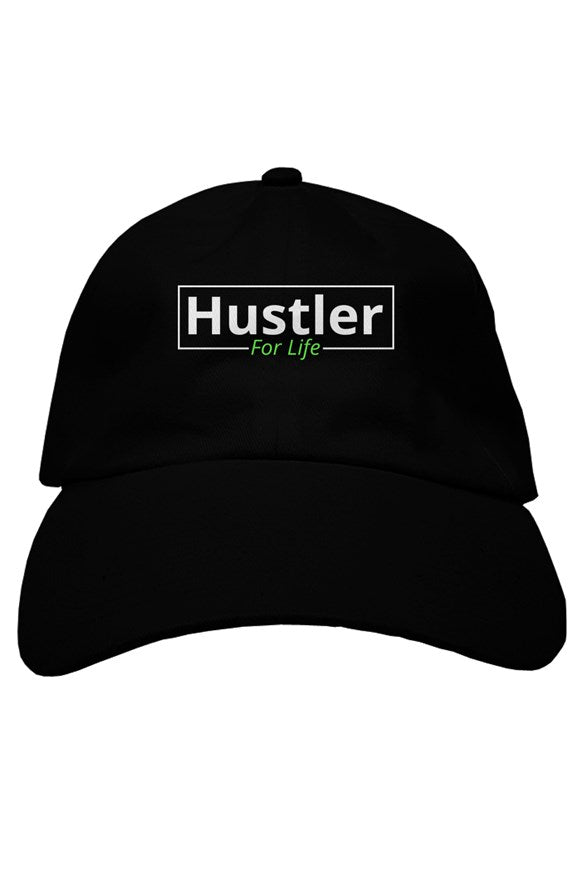 "Hustle For Life" Soft Baseball Cap with White & Green Lettering
