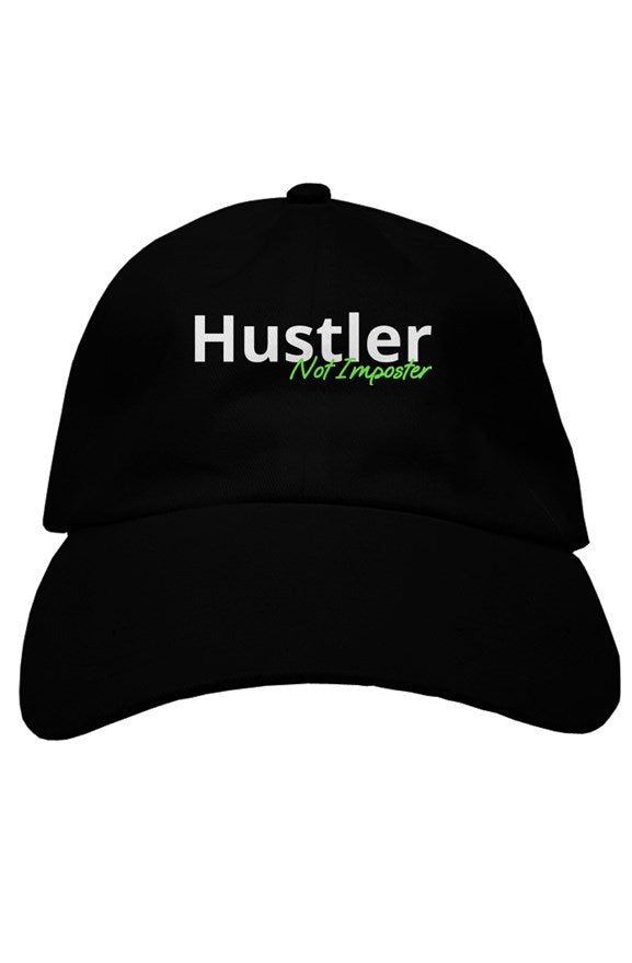 "Hustler Not Imposter" Soft Baseball Cap with White & Green Lettering