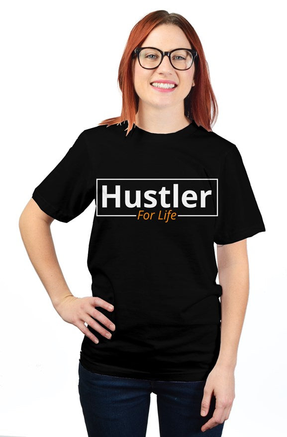 "Hustle For Life" Unisex T Shirt with White & Orange Lettering