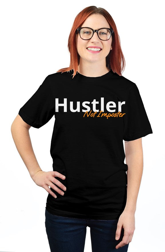 "Hustler Not Imposter" Unisex T Shirt with White & Orange Lettering