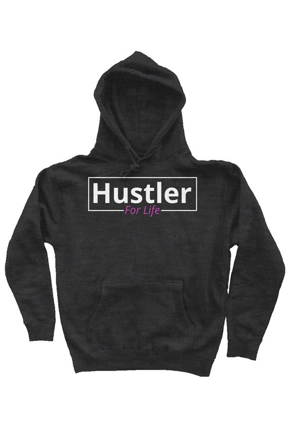 "Hustle For Life" Heavy Weight Pullover Hoodie with White & Pink Lettering