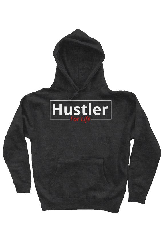 "Hustle For Life" Heavy Weight Pullover Hoodie with White & Red Lettering