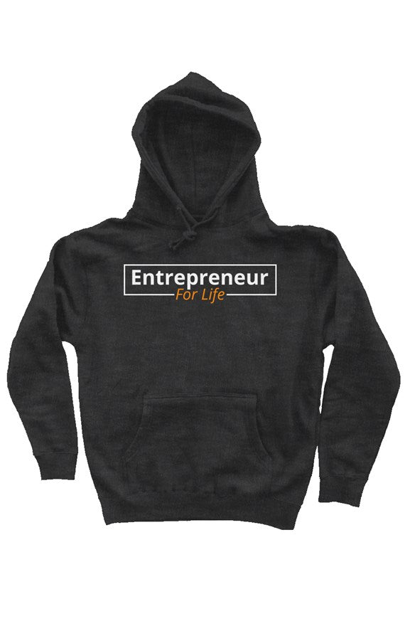"Entrepreneur For Life" Heavy Weight Pullover Hoodie with White & Orange Lettering