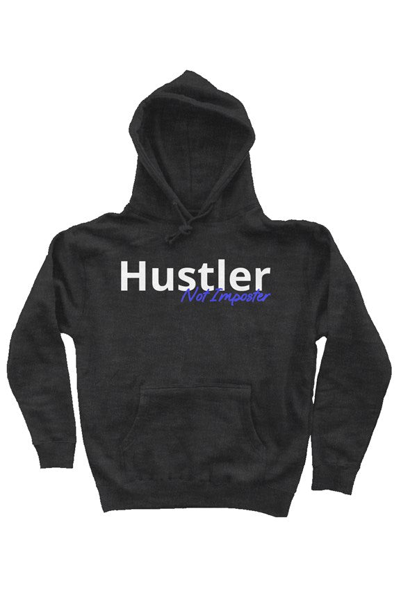 "Hustler Not Imposter" Heavy Weight Pullover Hoodie with White & Blue Lettering