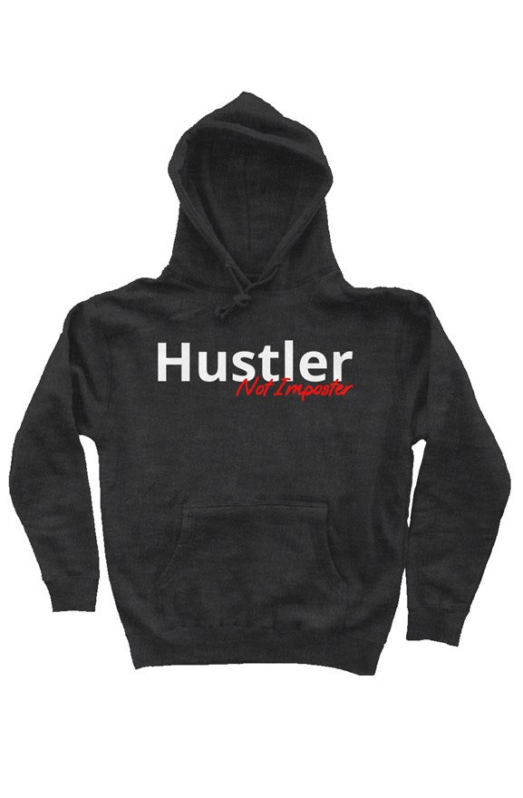 "Hustler Not Imposter" Heavy Weight Pullover Hoodie with White & Red Lettering