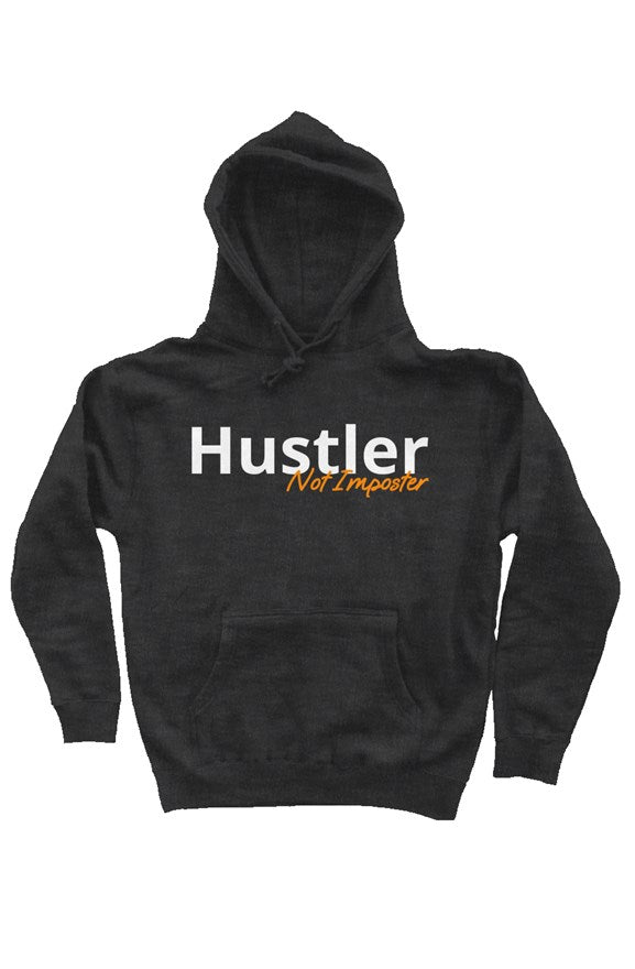 "Hustler Not Imposter" Heavy Weight Pullover Hoodie with White & Orange Lettering